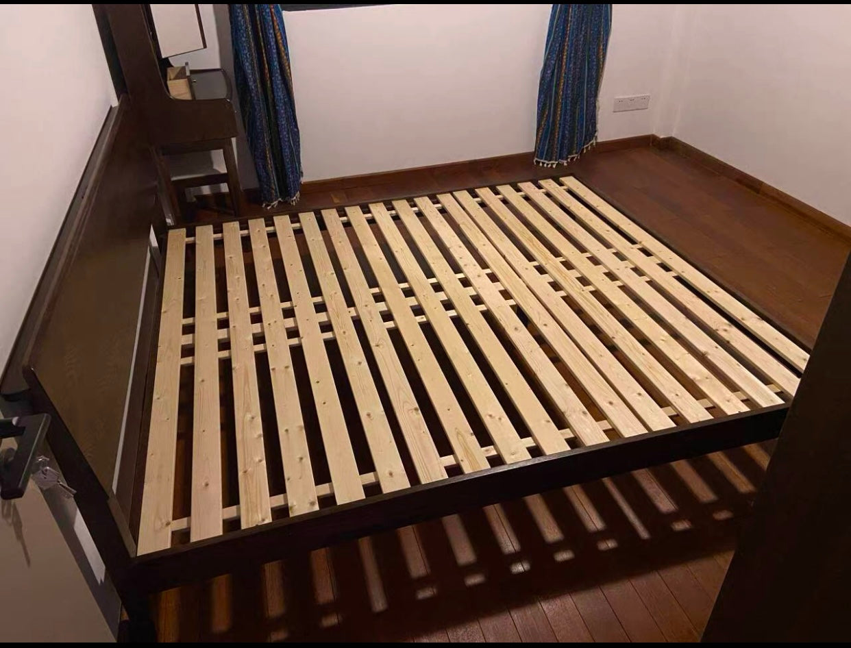 WAREHOUSE SALE Madeline BRYSON Japanese Nordic Bed Solid Wood Super Single Walnut Color One in stock while stock last