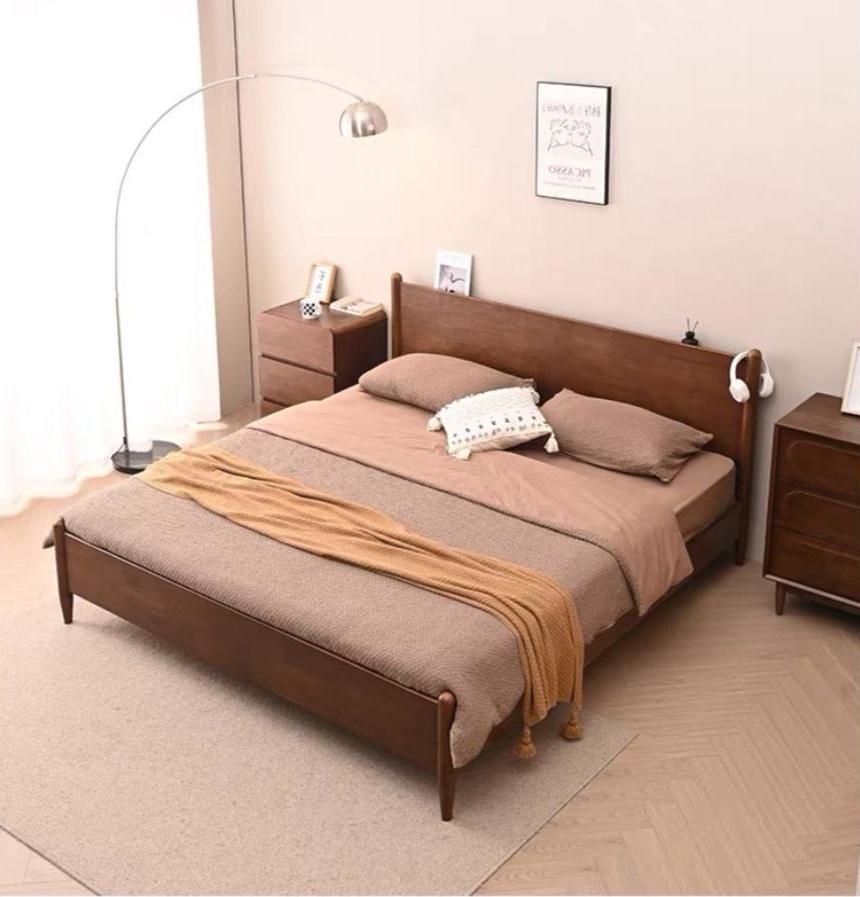 RAMONA SHERATON Solid Wood Modern Scandinavian Bed Frame Walnut Gray Black Colour