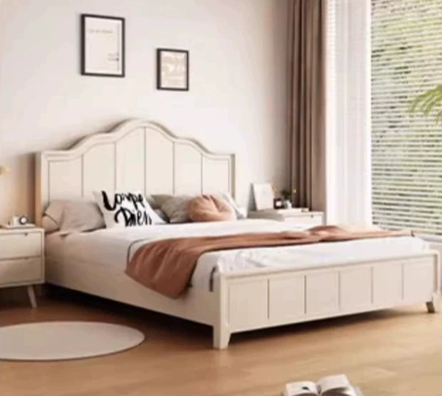 CLAUDE HILTON White American Solid Wood Storage Bed Frame Queen King Size Modern Nordic Style