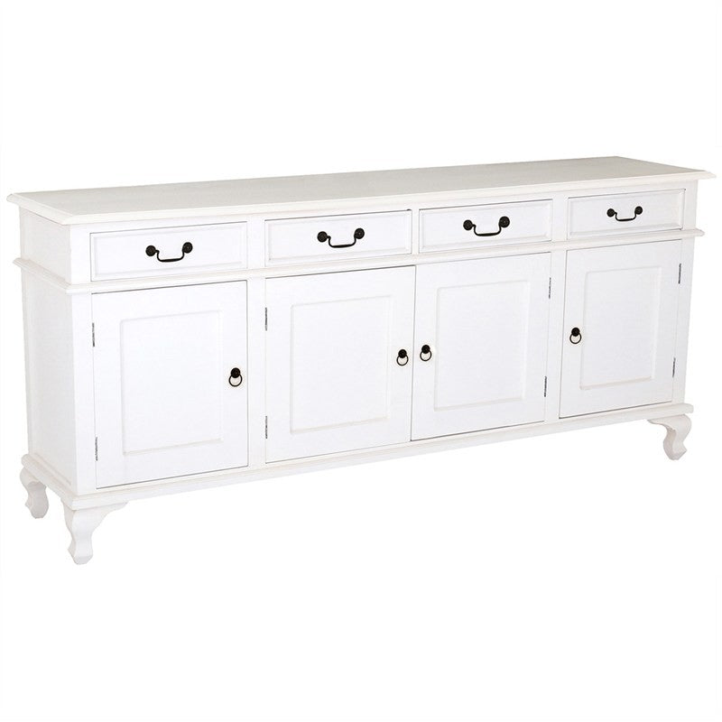 Queen Anna Solid Teak Wood Timber 4 Door 4 Drawer 200cm French Buffet Sideboard Table - TEK168 SB 404 QA WH_1 ( White Colour )