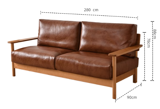 ANDRIC COURTYARD American Solid Cherry Wood Leather Sofa Set Nordic Style