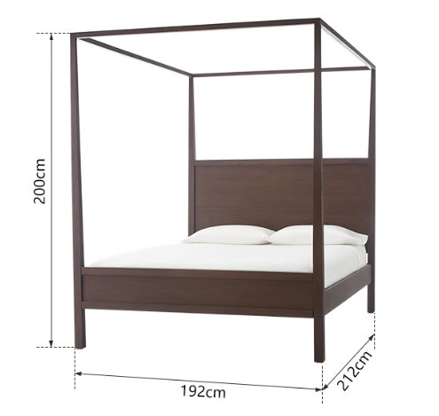 ALFRED HILTON Nordic Design American Solid Wood 4 Poster Bed Frame
