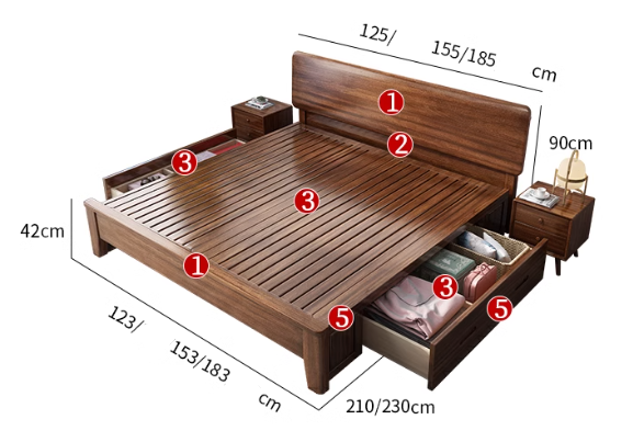 ANGUS HILTON American Solid Wood Walnut Bed Frame 3 Size Nordic Style