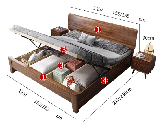 ANGUS HILTON American Solid Wood Walnut Bed Frame 3 Size Nordic Style