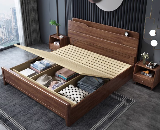 AMIEL HILTON Scandinavian Design American Solid Wood Walnut Bed Frame Queen King Size
