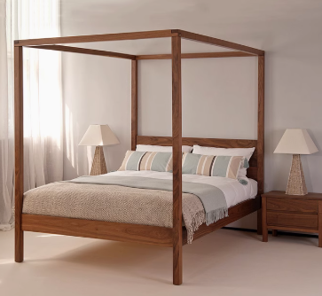 ATLANTA HILTON American Solid Wood Classic Canopy Queen King Size Bed Frame Nordic Style
