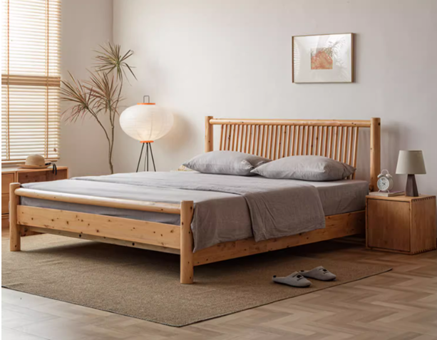 AMANDINE HILTON American Solid Wood King Queen Size Bed Frame Japandi Style