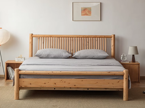AMANDINE HILTON American Solid Wood King Queen Size Bed Frame Japandi Style
