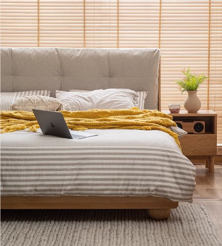 BRIDGER HILTON Japandi Style American Solid Wood Large Cushion Headboard Low Height Double Bed Frame
