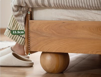 BRIDGER HILTON Japandi Style American Solid Wood Large Cushion Headboard Low Height Double Bed Frame