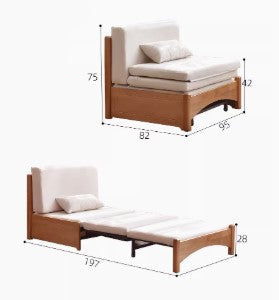 BECCA SHERATON American Solid Wood Extendable Chaise Longue 1 2 Seater Sofa Japandi Style