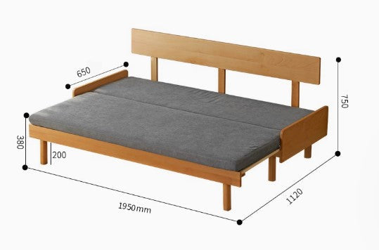 BAMBINO SHERATON American Solid Wood Japandi Design Extendable Chaise Lounge Sofa Bed