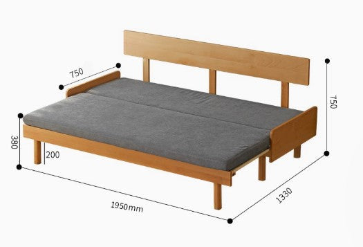 BAMBINO SHERATON American Solid Wood Japandi Design Extendable Chaise Lounge Sofa Bed