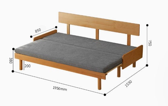 BAMBINO SHERATON American Solid Wood Japandi Design Extendable Chaise Lounge Sofa Bed
