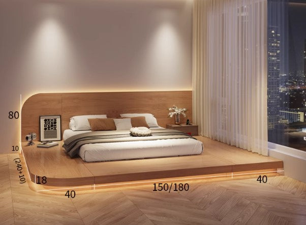 BARTON HAMPTON Japandi Style American Solid Wood Low Bed Frame Platform Tatami Bed