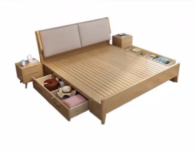 CLYDE HILTON Japandi Style American Solid Wood Cushioned Headboard Bed Frame