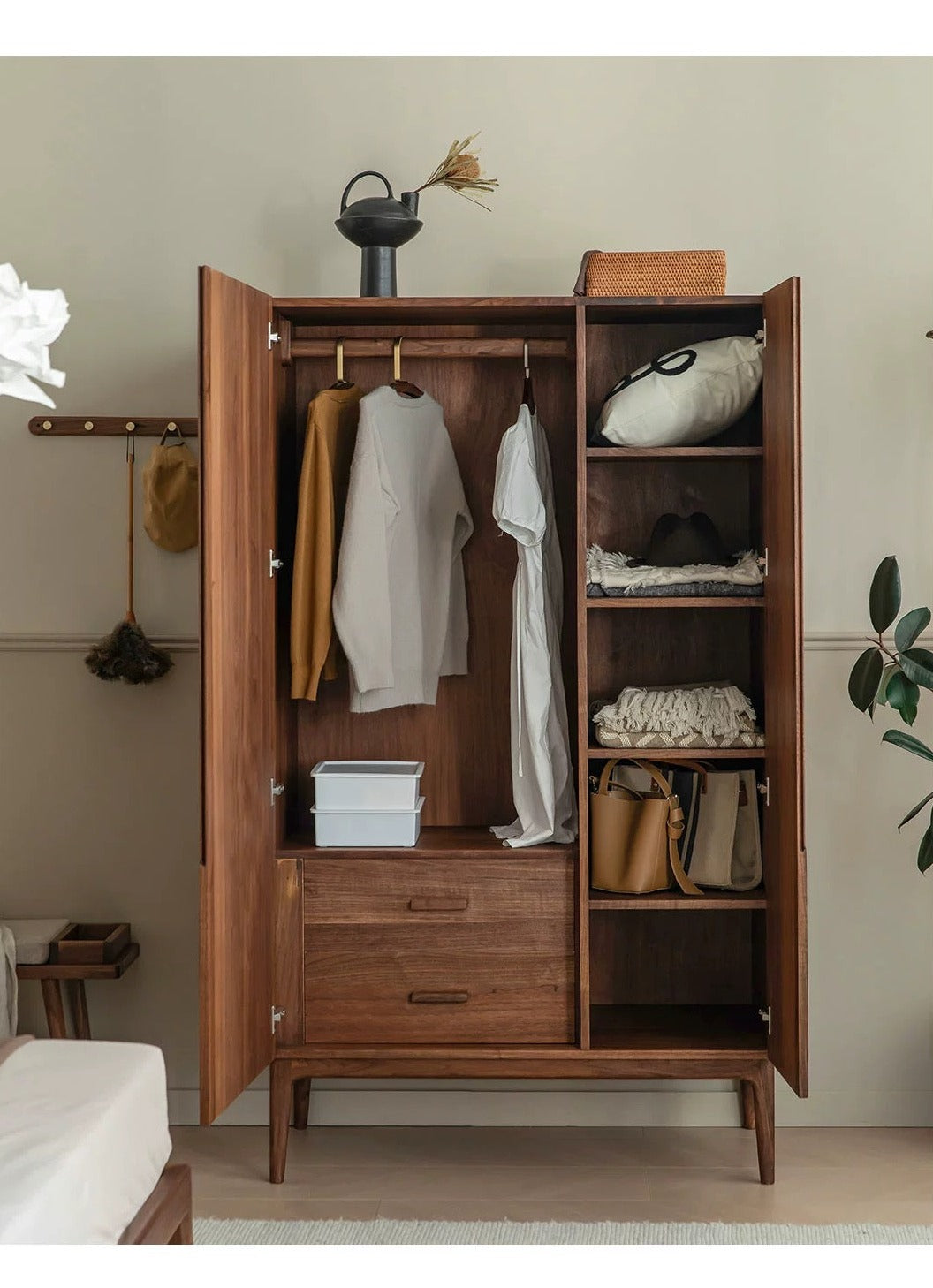 LINNEA COURTYARD Scandinavian Italian Dark Walnut Solid Wood Wardrobe