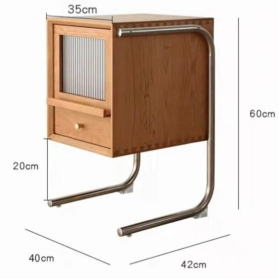 THORDIS COURTYARD Scandinavian Solid Wood Rattan / Glass Floating Bedside Table