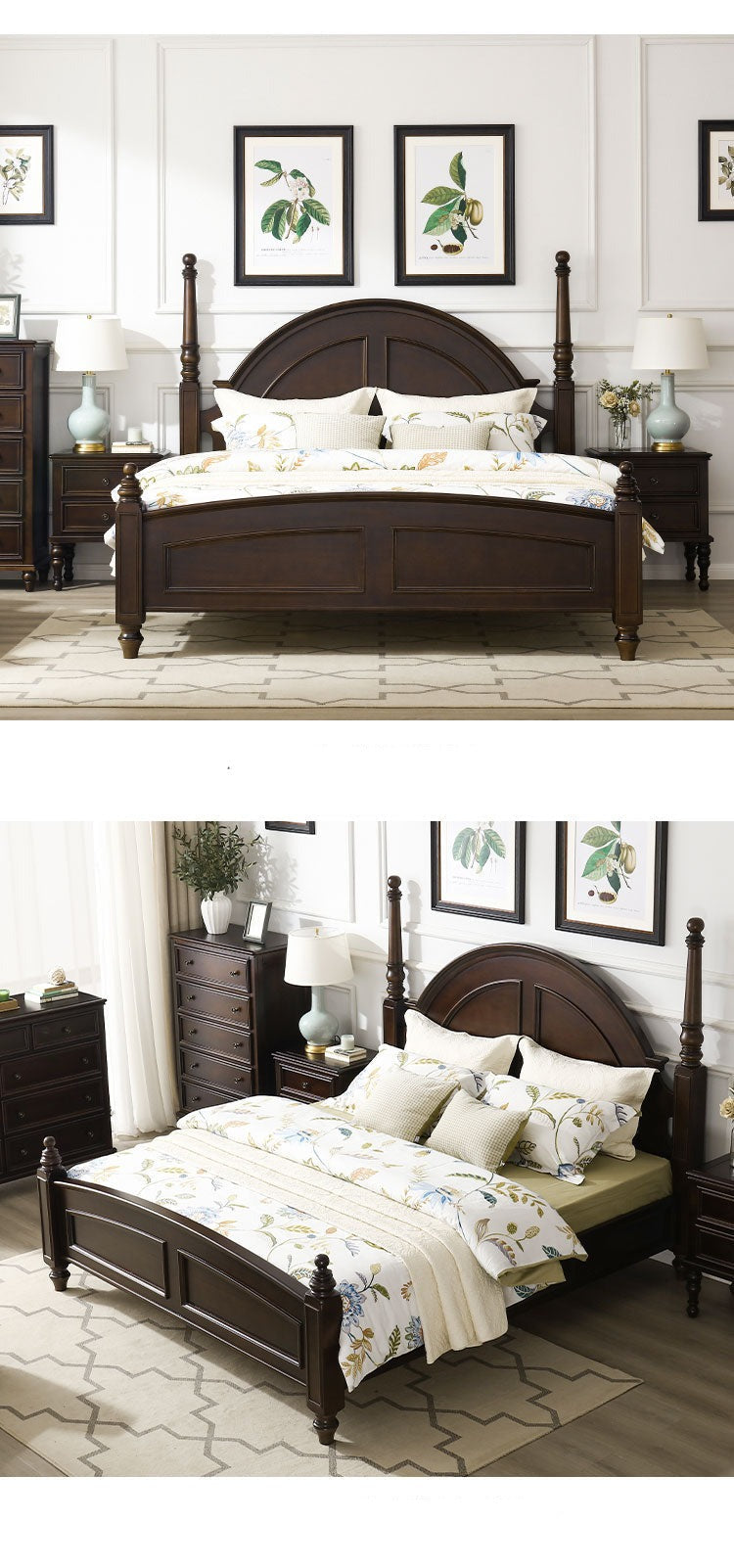 AINA COURTYARD Scandinavian American Dark Walnut Solid Wood Double Bed