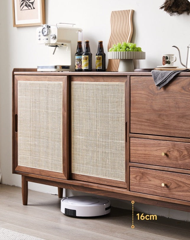 OSMUND COURTYARD Scandinavian Japanese Rattan Solid Wood Buffet Side Cabinet