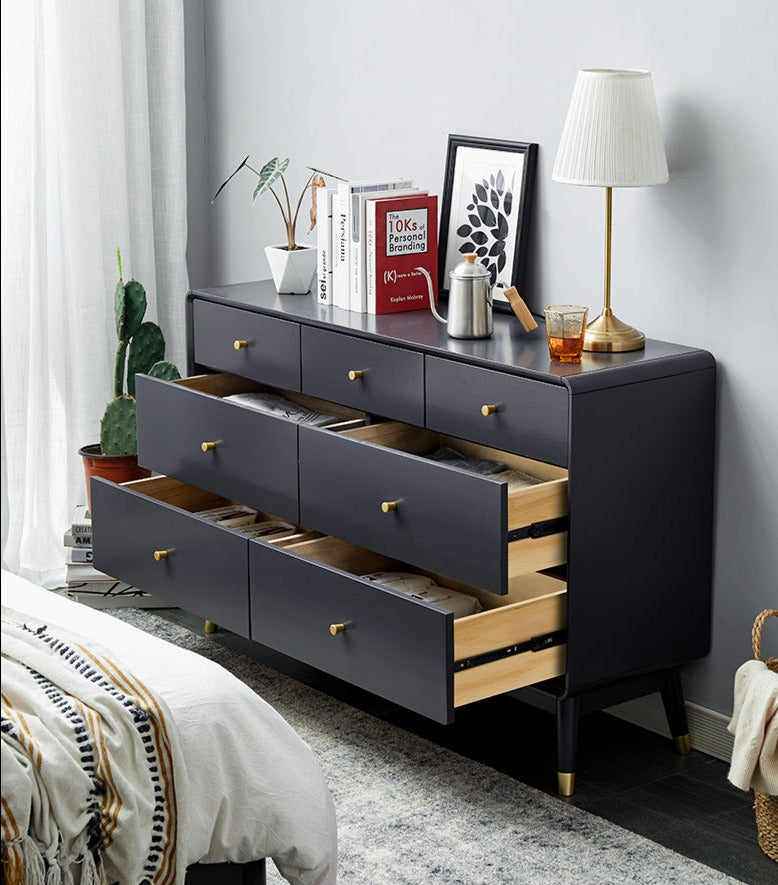 ADELINE COURTYARD Dresser Chest of Drawer Solid Wood Black, Walnut, White, Natural Color