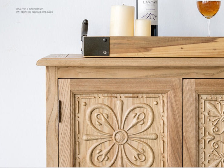 GENESIS French Moroccan Buffet Retro Solid Wood Carved Sideboard TV Console Cabinet