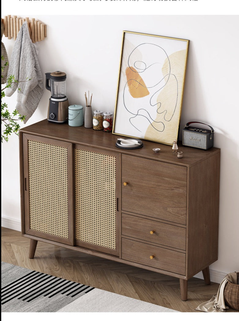 HAILEY Solid Wood Rattan Sliding Door Buffet Cabinet Sideboard ( 2 Color 2 Size )