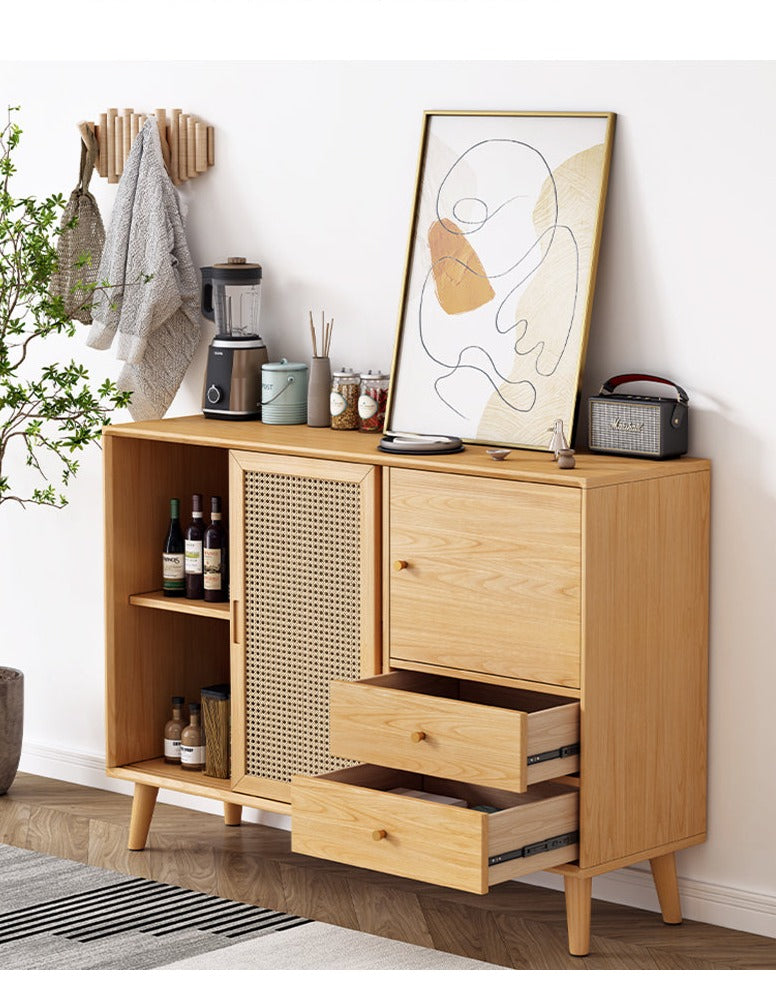 HAILEY Solid Wood Rattan Sliding Door Buffet Cabinet Sideboard ( 2 Color 2 Size )