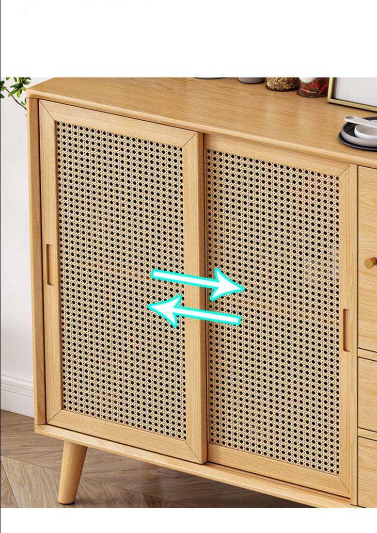 HAILEY Solid Wood Rattan Sliding Door Buffet Cabinet Sideboard ( 2 Color 2 Size )