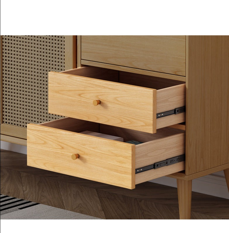 HAILEY Solid Wood Rattan Sliding Door Buffet Cabinet Sideboard ( 2 Color 2 Size )