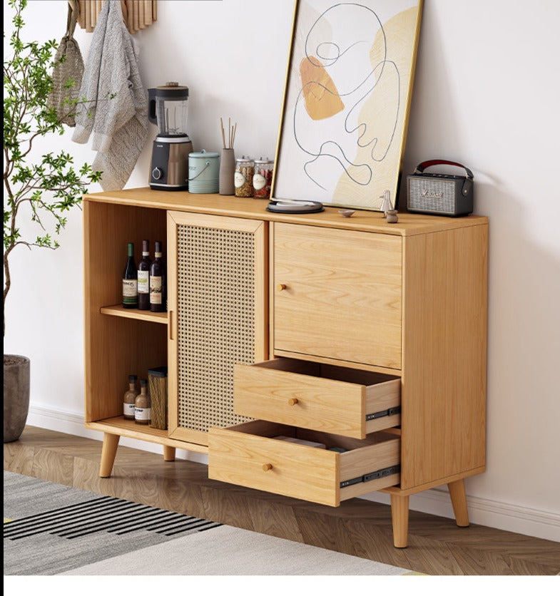 HAILEY Solid Wood Rattan Sliding Door Buffet Cabinet Sideboard ( 2 Color 2 Size )