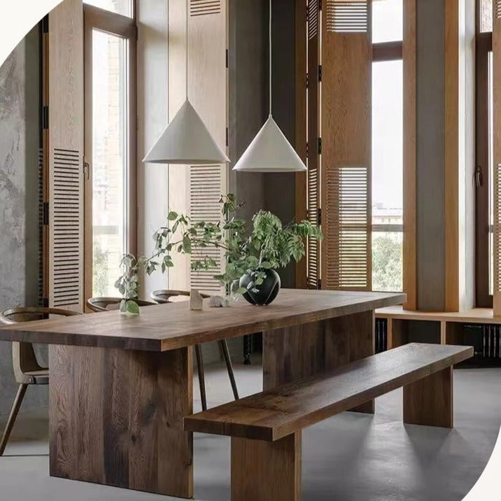 JOLENEO Japanese Scandinavian Japandi Style Retro Solid Wood Dining Table
