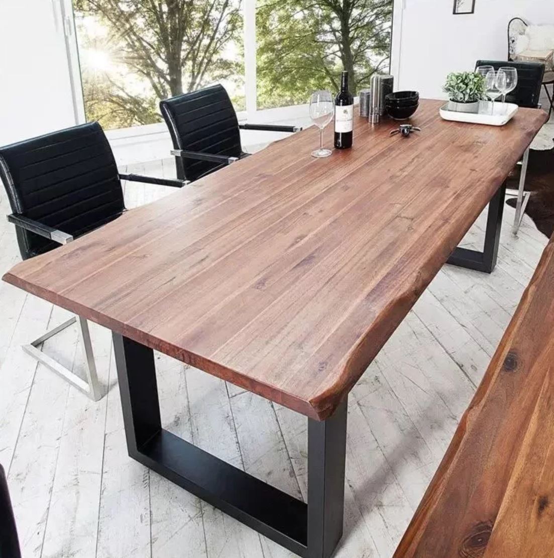 AUBREY Modern Industrial Solid Wood Dining Table ( 4 Color Selection )