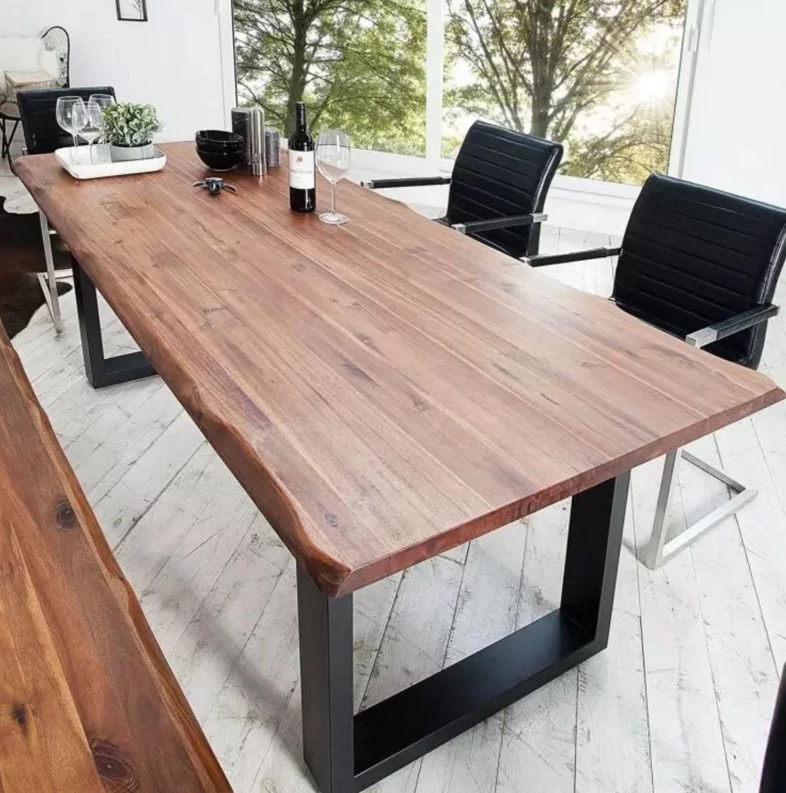 AUBREY Modern Industrial Solid Wood Dining Table  ( 4 Color Selection )