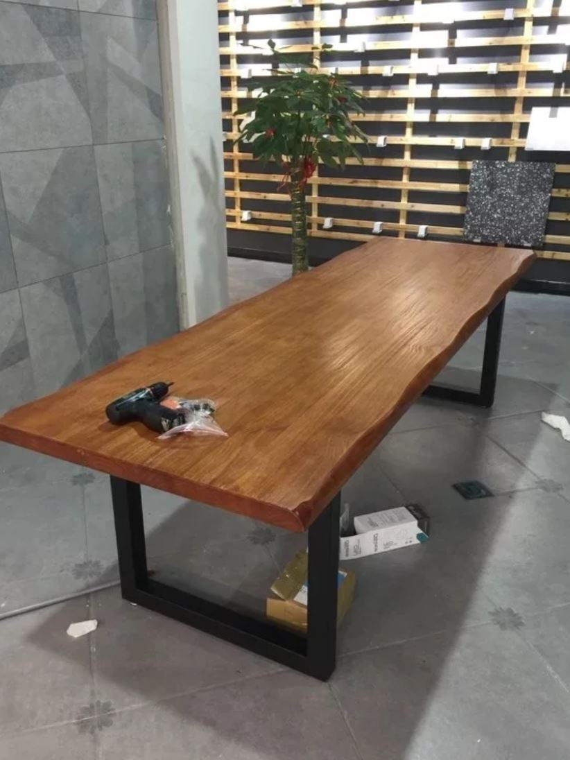 AUBREY Modern Industrial Solid Wood Dining Table  ( 4 Color Selection )
