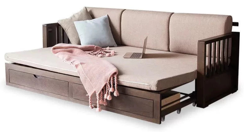 TREINA COURTYARD Scandinavian Full Solid Wood Sofa Bed Frame