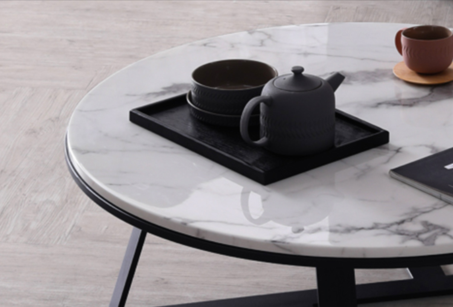 ELEANOR Round Oval Marble Coffee Table Set
