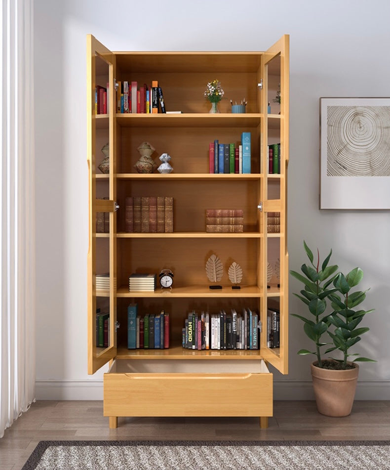 KAYDENA COURTYARD Scandinavian Solid Wood Glass Display Cabinet Bookcase