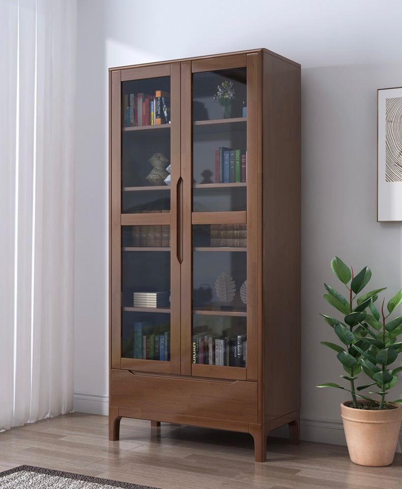 KAYDENA COURTYARD Scandinavian Solid Wood Glass Display Cabinet Bookcase