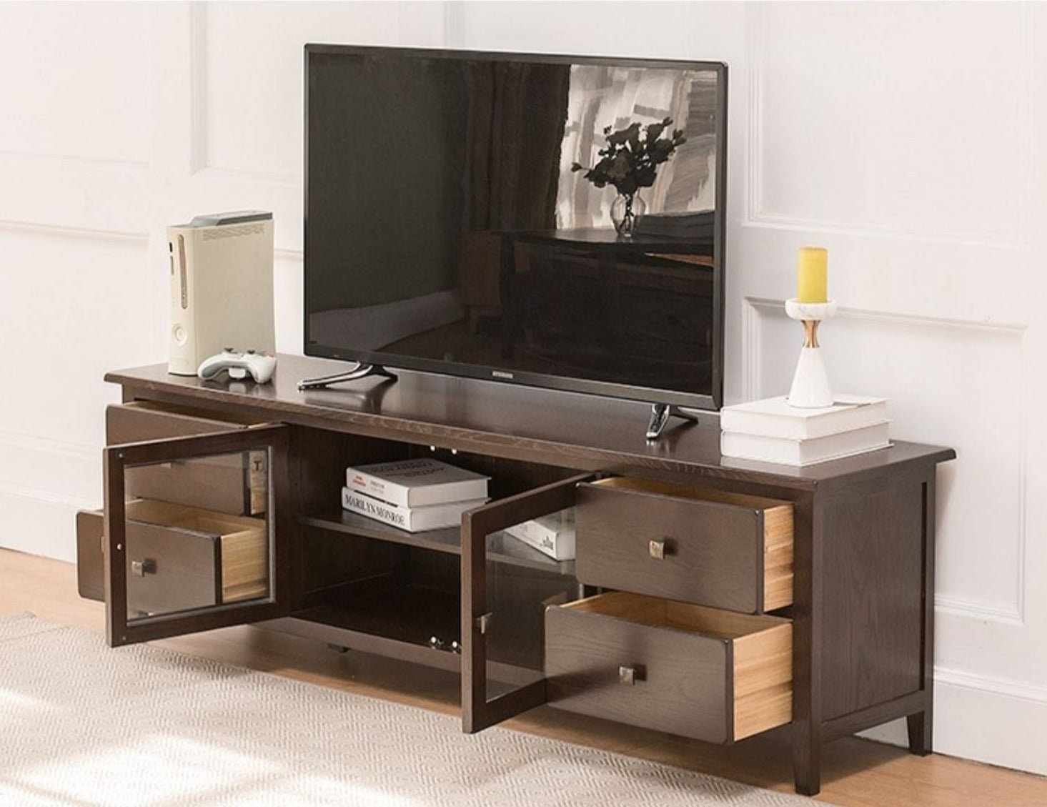 FENIA SHERATON Scandinavian American Solid Wood Glass TV Console