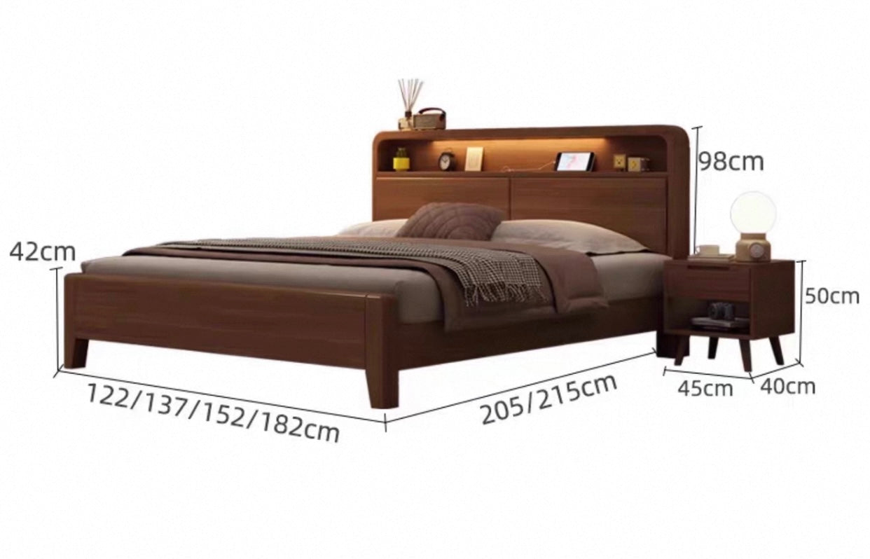 ASAPH HILTON CELINE American Solid Wood Walnut Multi Shelf Bed Frame Nordic Style Hydraulic Drawer Box Option