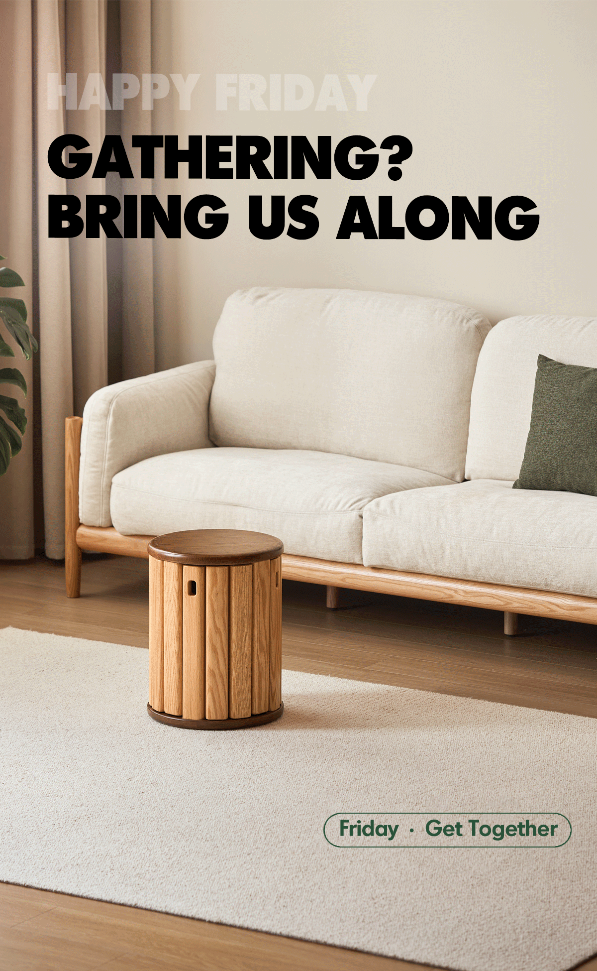 Scandinavian Oak Wood Stackable Stool With Wheels FRIDAY