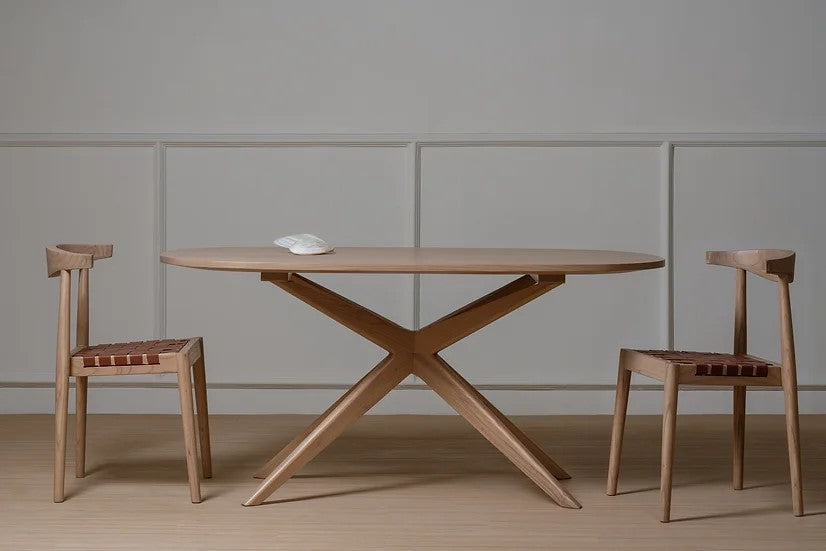 Elliot Teak Leather Dining Chair CH 051 LH (WN) (AL) (Almond / Walnut color)