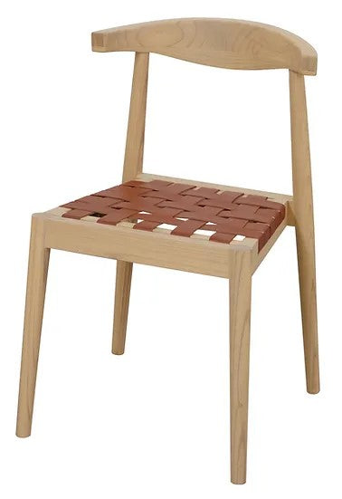 Elliot Teak Leather Dining Chair CH 051 LH (WN) (AL) (Almond / Walnut color)