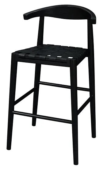 Elliot Teak Barstool with Genuine Leather BR 091 NKLH (WN) (Black) min 2