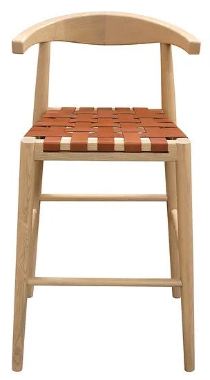 Elliot Teak Barstool with Genuine Leather BR 091 NKLH (WN) (Black) min 2