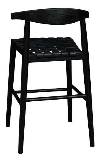 Elliot Teak Barstool with Genuine Leather BR 091 NKLH (WN) (Black) min 2