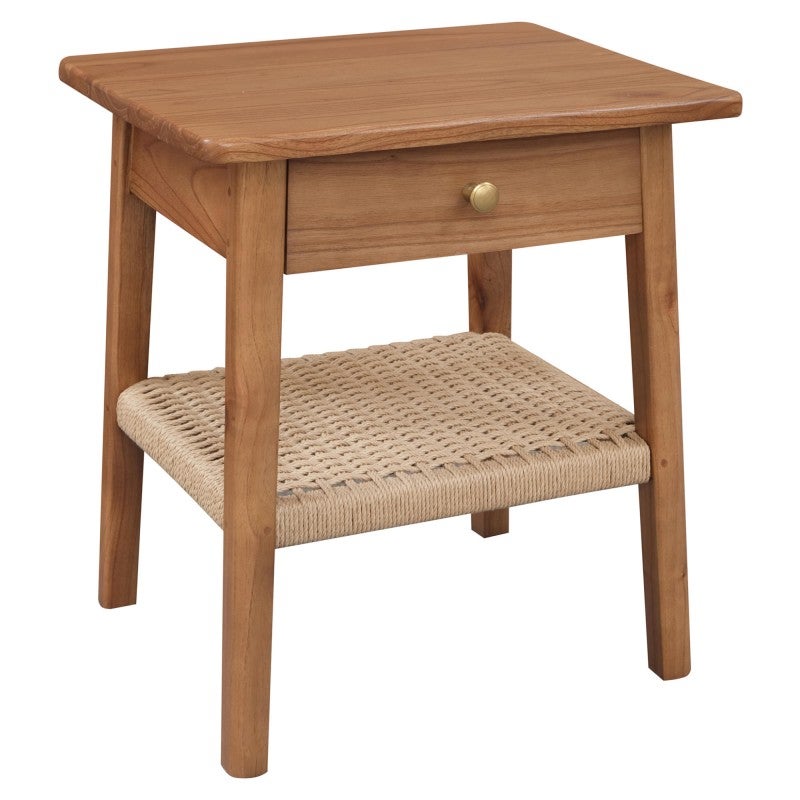 Kelly Mindi Wood & Cord Bedside Table, Almond