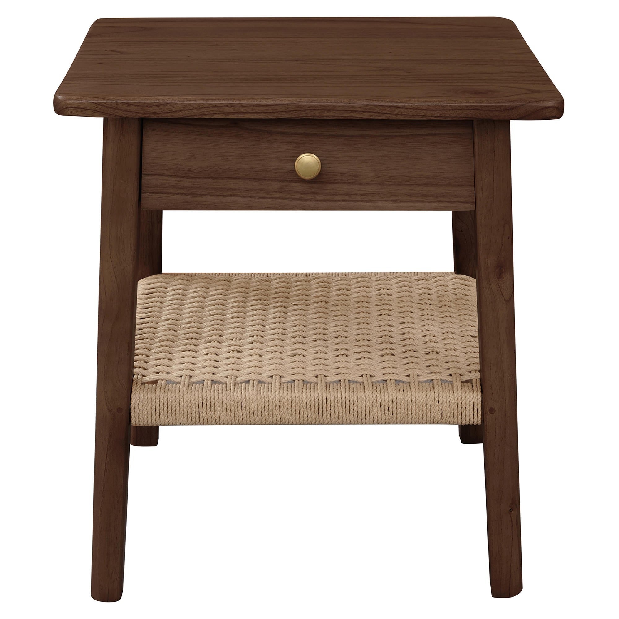 Kelly Mindi Wood & Cord Bedside Table, Walnut