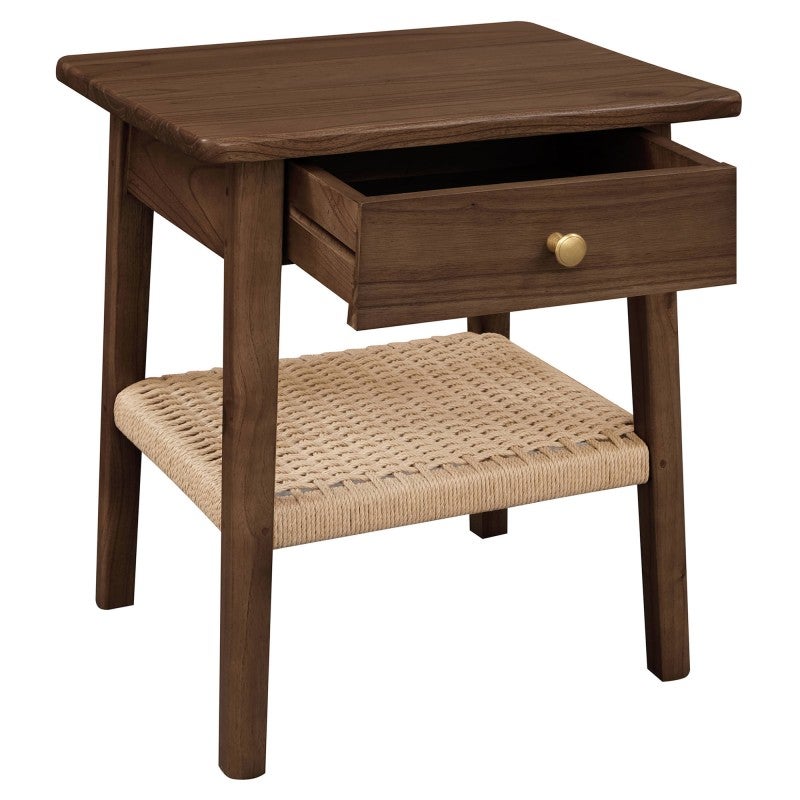 Kelly Mindi Wood & Cord Bedside Table, Walnut